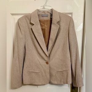 Kate Hill Women's Wool-Cashmere Beige Blazer, Size 14P
